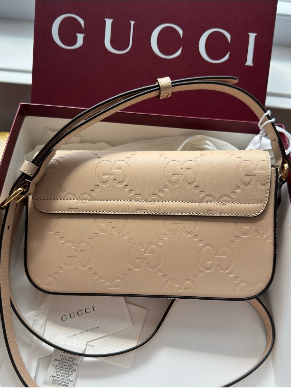 Gucci Embossed GG Super Mini Beige Leather Shoulder Bag - Picture 3 of 13